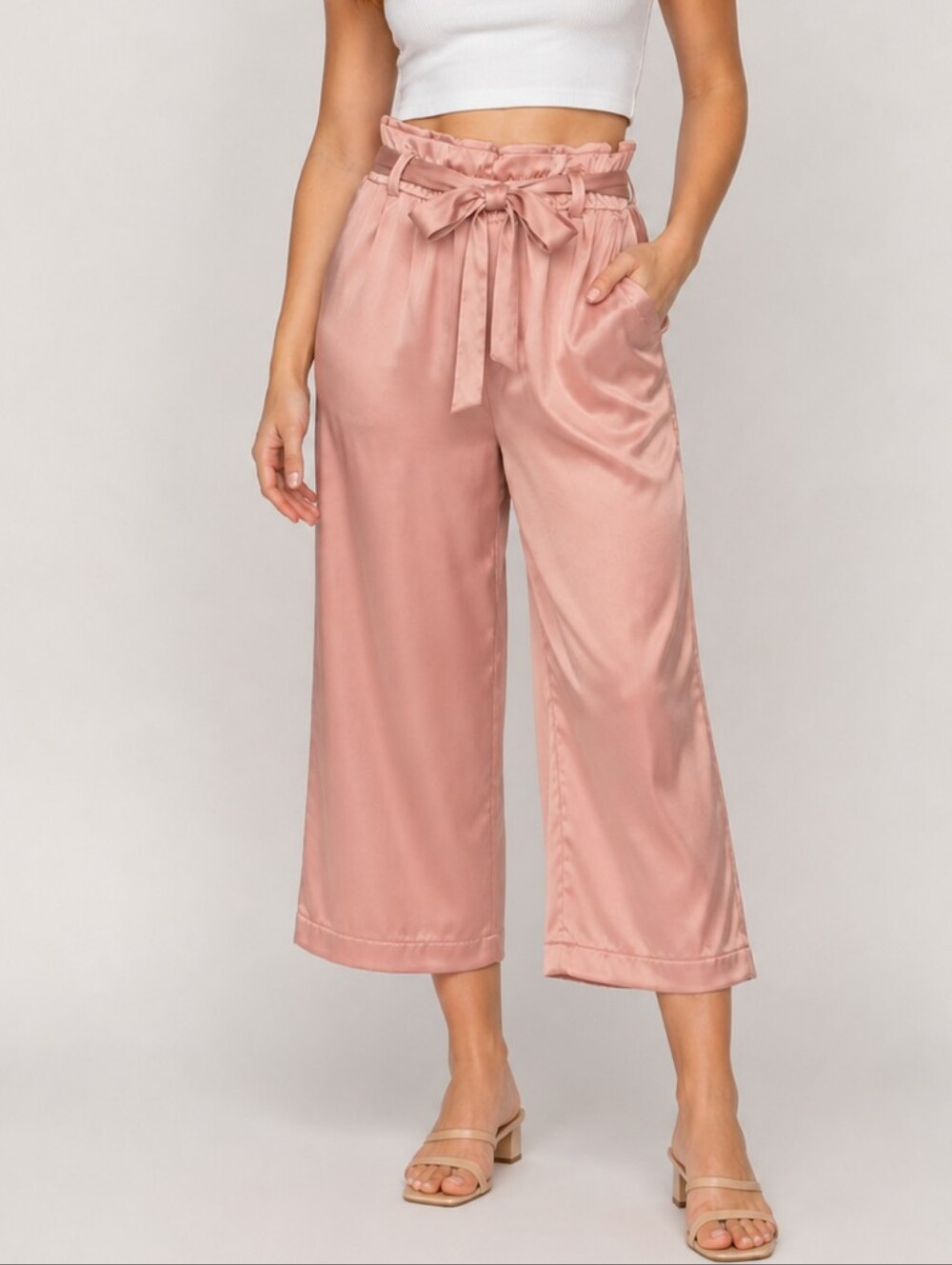 Joie Wide Leg Pink Satin Pants